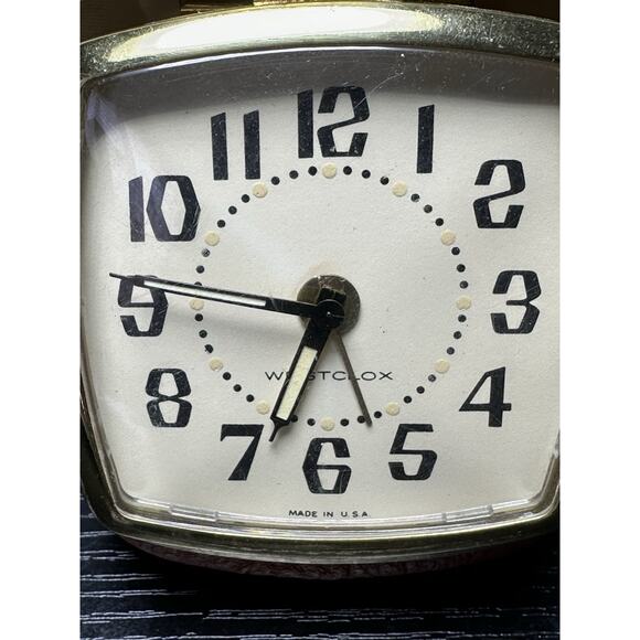 Vintage Westclox Travel Alarm Clock Brown Folding Clamshell Case Hand Eliminate - Picture 2 of 4